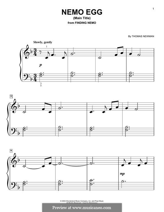 Nemo Egg (Main Title) from Finding Nemo: For piano by Thomas Newman