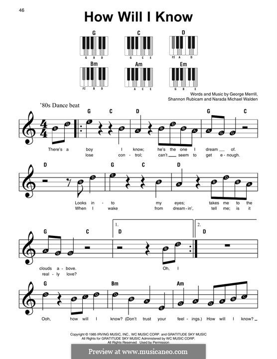 How Will I Know (Whitney Houston): For piano by George Merrill, Narada Michael Walden, Shannon Rubicam