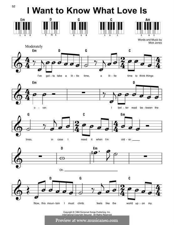 I Want to Know What Love Is (Foreigner): For piano by Mick Jones