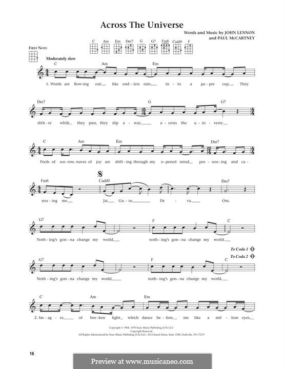Across the Universe (The Beatles): For ukulele by John Lennon, Paul McCartney