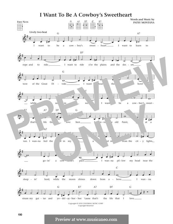 I Want To Be a Cowboy's Sweetheart: For ukulele by Patsy Montana