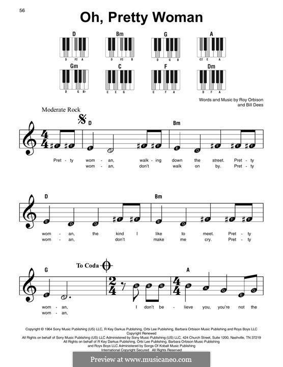 Oh, Pretty Woman: For piano by Bill Dees, Roy Orbison
