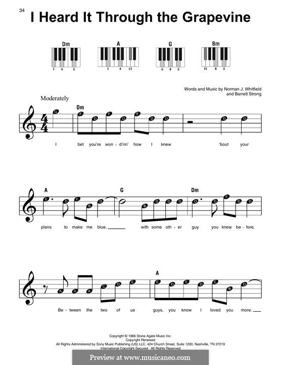 I Heard it Through the Grapevine: For piano by Barrett Strong, Norman J. Whitfield
