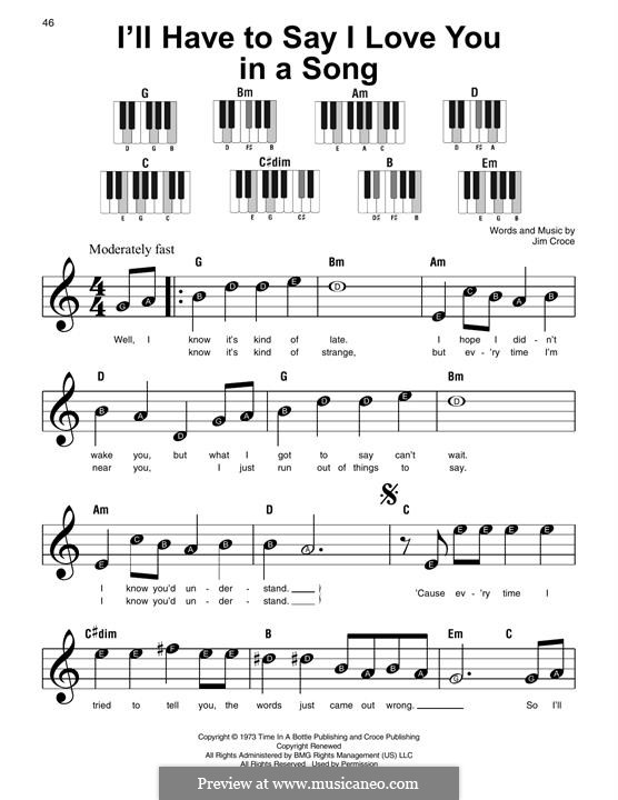 I'll Have to Say I Love You in a Song: For piano by Jim Croce