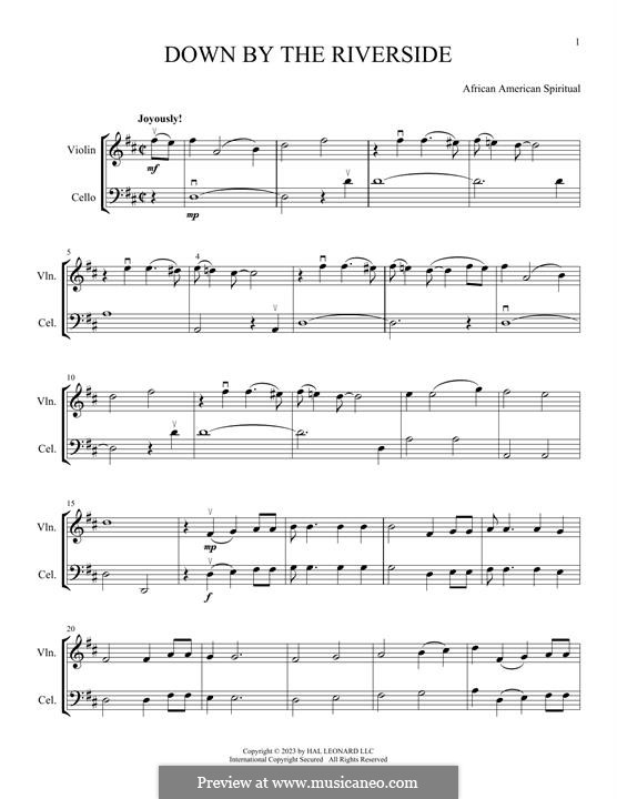 Down By the Riverside: For violin and cello by folklore