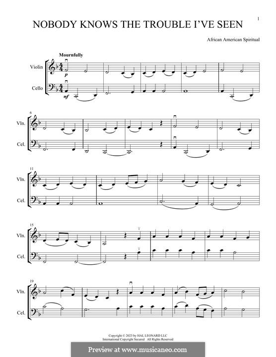 Nobody Knows the Trouble I've Seen: For violin and cello by folklore
