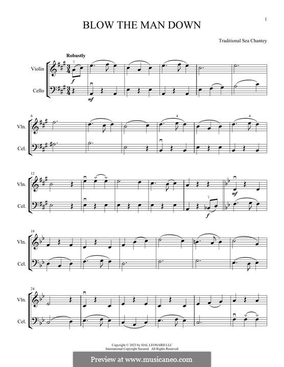 Blow the Man Down: For violin and cello by folklore