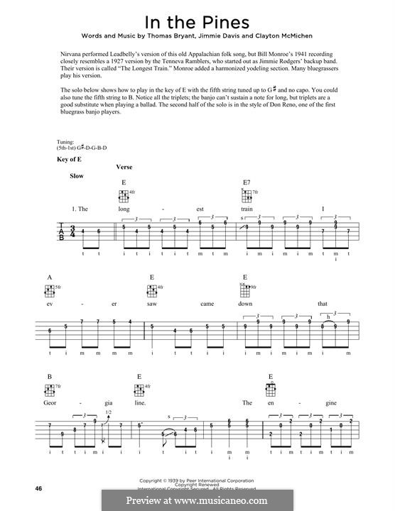 In the Pines: For banjo by Jimmie Davis, Thomas Bryant, Clayton McMichen