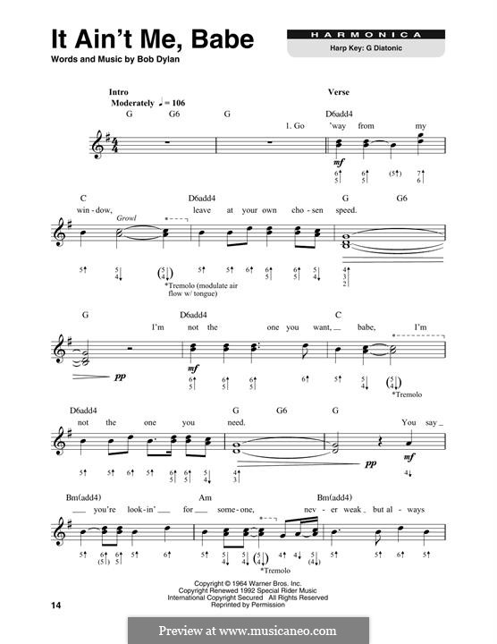 It Ain't Me Babe: For harmonica by Bob Dylan
