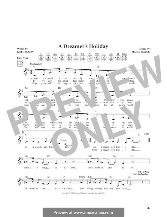 A Dreamer's Holiday (Perry Como): For ukulele by Kim Gannon, Mabel Wayne