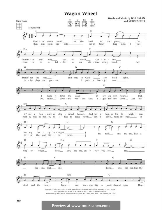 Wagon Wheel (Old Crow Medicine Show): For ukulele by Bob Dylan, Ketch Secor