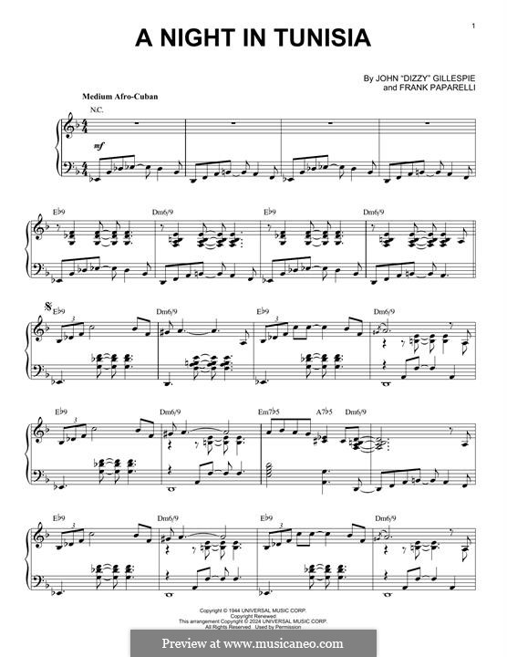 A Night In Tunisia: For piano by Dizzy Gillespie, Frank Paparelli