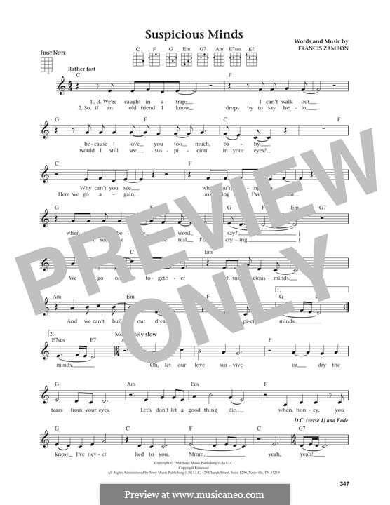 Suspicious Minds (Elvis Presley): For ukulele by Francis Zambon