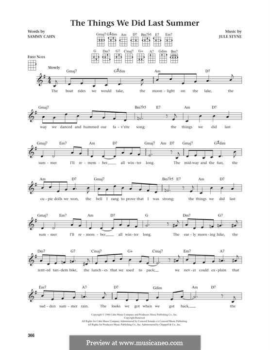 The Things We Did Last Summer: For ukulele by Jule Styne