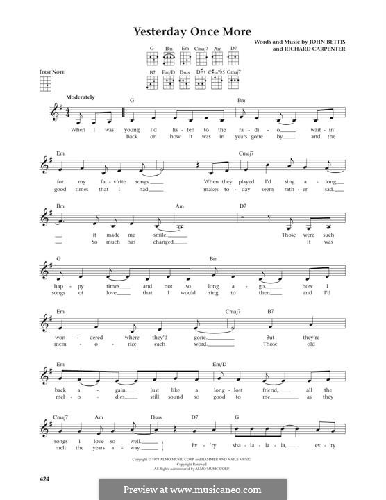 Yesterday Once More (Carpenters): For ukulele by John Bettis, Richard Carpenter