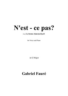 La bonne chanson, Op.61: No.8 N'est-ce pas? in G Major by Gabriel Fauré