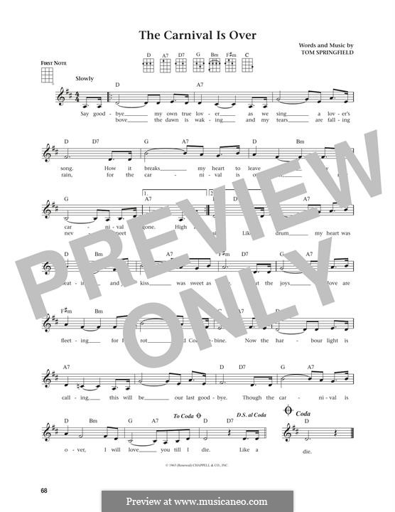 The Carnival Is Over (The Seekers): For ukulele by Tom Springfield