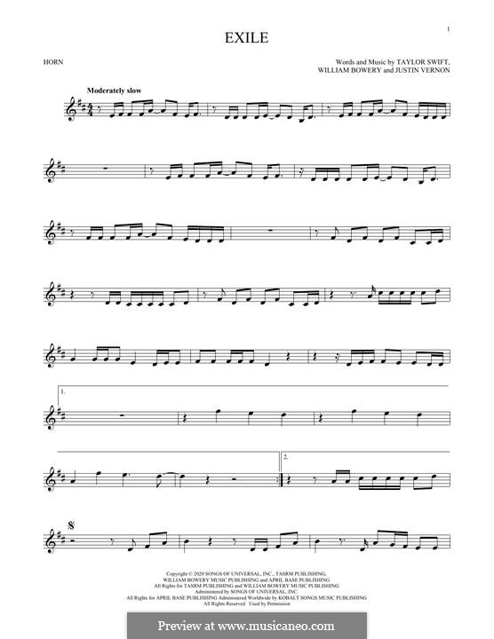 Exile (feat. Bon Iver): For horn by Justin Vernon, Taylor Swift, William Bowery