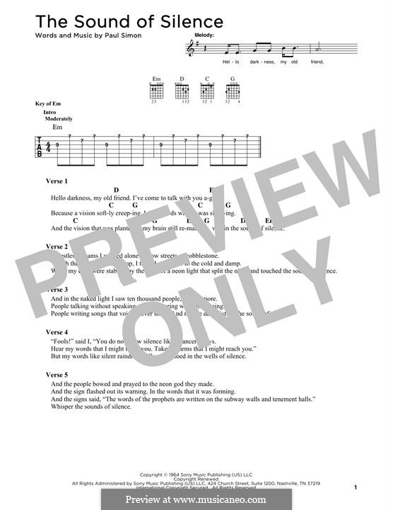 The Sound of Silence (Simon & Garfunkel): Lyrics and guitar chords by Paul Simon
