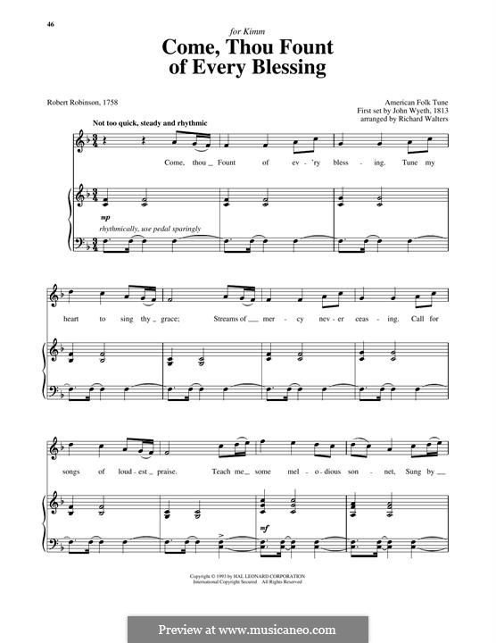 Come, Thou Fount of Every Blessing: For voice and piano by John Wyeth
