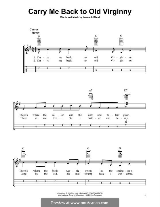 Carry Me Back to Old Virginny: For mandolin by James A. Bland