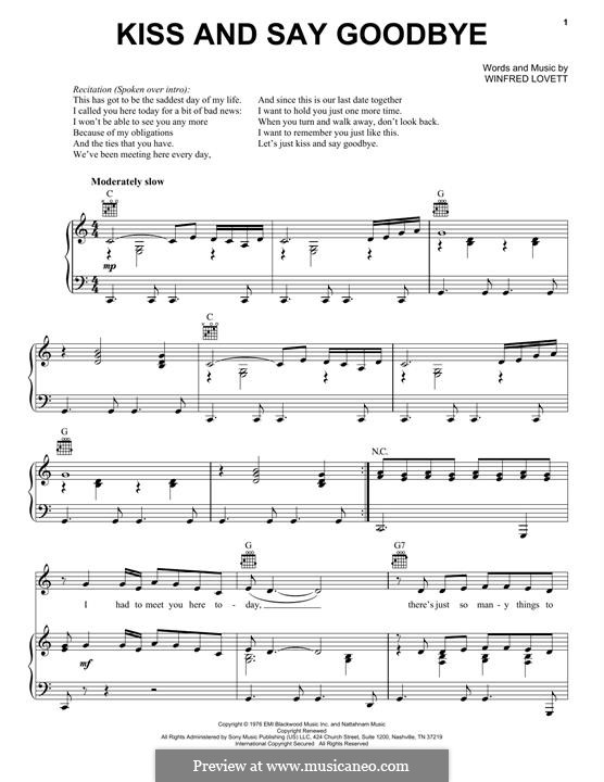Kiss and Say Goodbye (The Manhattans): For voice and piano (or guitar) by Winfred Lovett