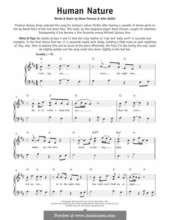 Human Nature (Michael Jackson): For piano by John Bettis, Steve Porcaro
