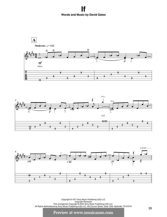 If (Bread): For guitar by David Gates