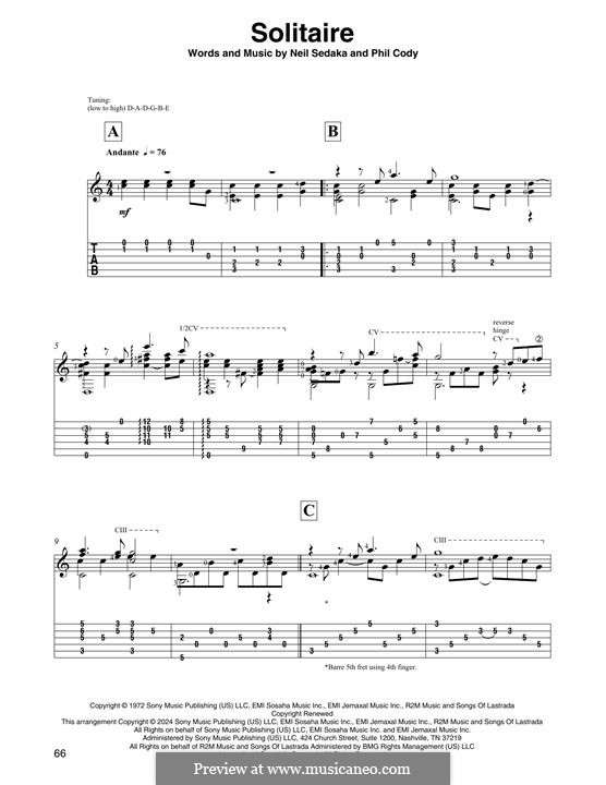 Solitaire (Carpenters): For guitar by Neil Sedaka, Philip Cody