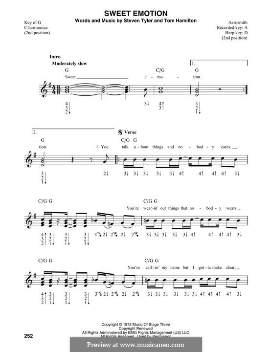Sweet Emotion (Aerosmith): For harmonica by Steven Tyler, Tom Hamilton
