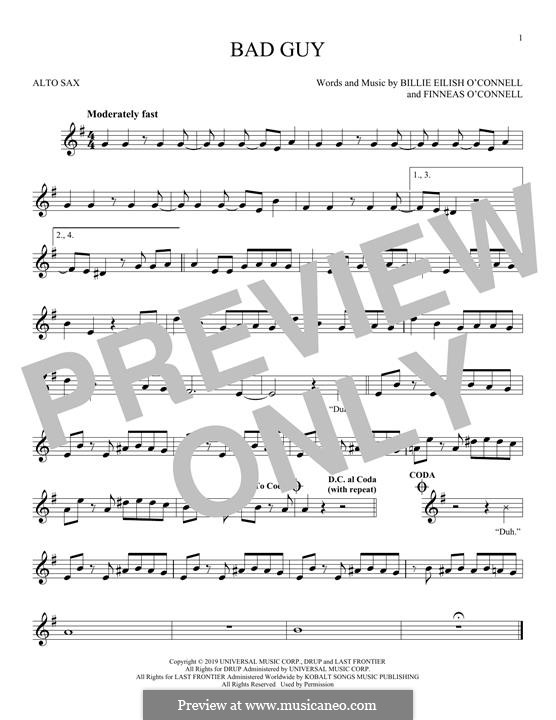 Bad Guy: For alto saxophone by Finneas O'Connell, Billie Eilish