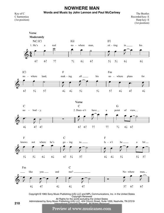 Nowhere Man (The Beatles): For harmonica by John Lennon, Paul McCartney