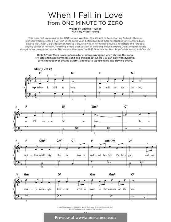 When I Fall in Love (Celine Dion): For piano by Victor Young
