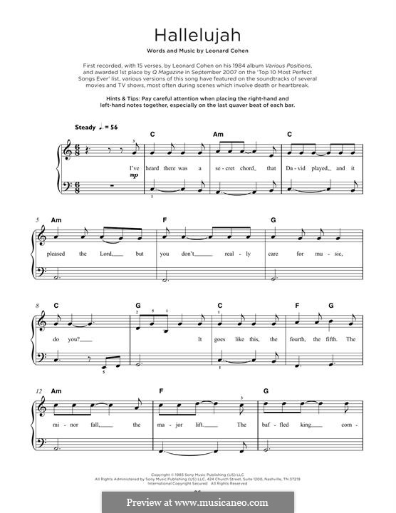 Piano version: For a single performer by Leonard Cohen