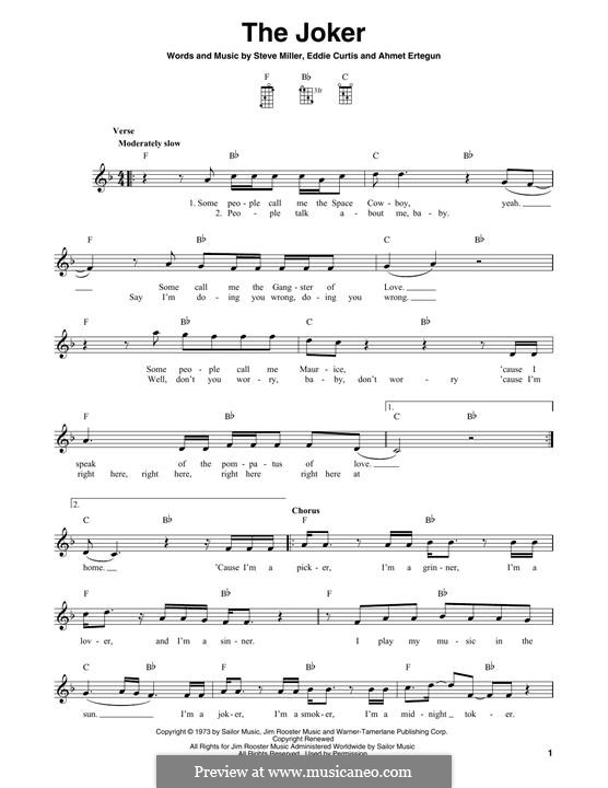 The Joker (Steve Miller Band): For mandolin by Ahmet Ertegun, Eddie Curtis, Steve Miller
