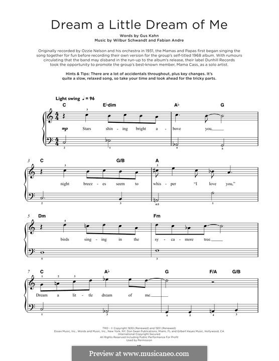 Dream a Little Dream of Me: For piano by Fabian Andre, Wilbur Schwandt