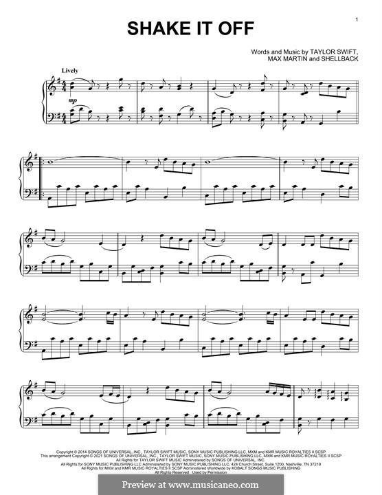 Piano-vocal version: Classical version by Shellback, Max Martin, Taylor Swift