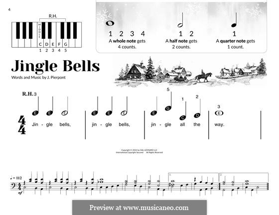 Piano version (printable scores): Easy notes by James Lord Pierpont