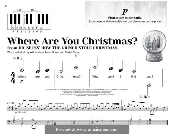 Where Are You Christmas? (from How The Grinch Stole Christmas): For easy piano by James Horner, Mariah Carey, Will Jennings