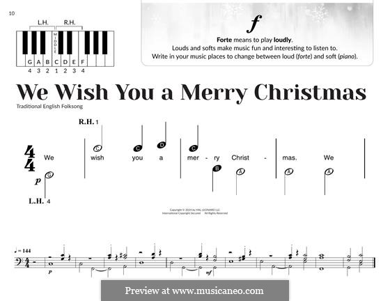We Wish You a Merry Christmas, for Piano: Easy notes by folklore
