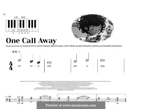 One Call Away: For easy piano by Justin Franks, Matthew Prime, Shy Carter, Breyan Isaac, Maureen McDonald, Charlie Puth