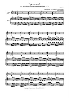 Prelude and Fugue No.2 in C Minor, BWV 847: Prelude, for violin and piano by Johann Sebastian Bach