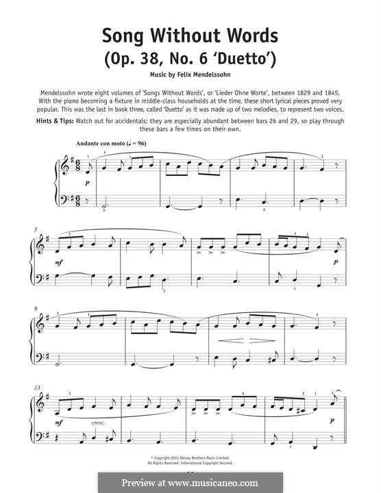 Songs without Words, Op.38: No.6 Andante con moto by Felix Mendelssohn-Bartholdy