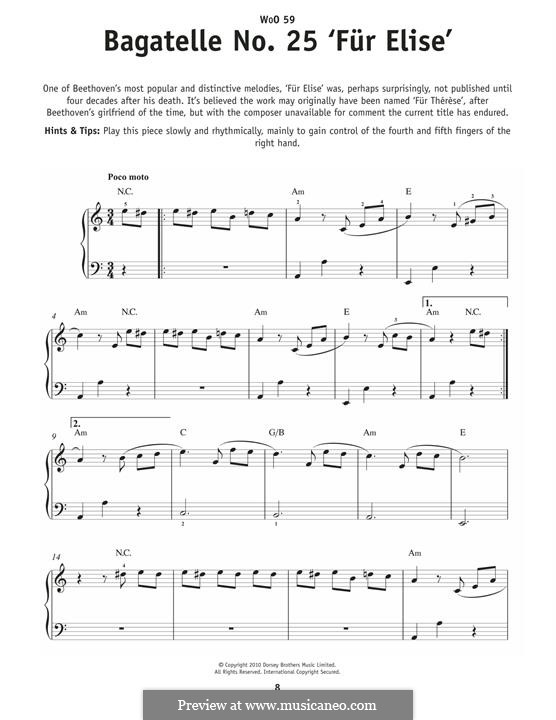 For Elise, for Piano, WoO 59: For a single performer by Ludwig van Beethoven