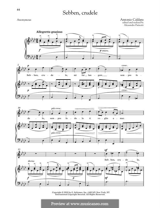 Sebben, crudele: High Voice by Antonio Caldara
