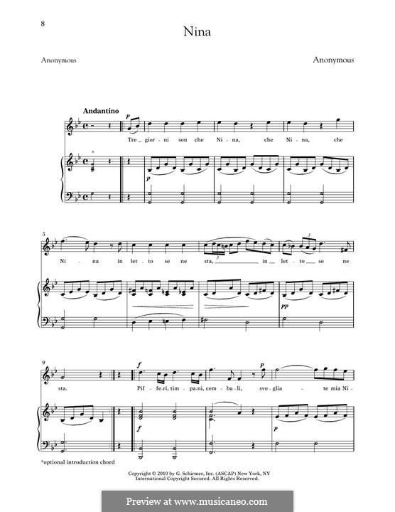 Tre giorni son che Nina: High Voice by Giovanni Battista Pergolesi