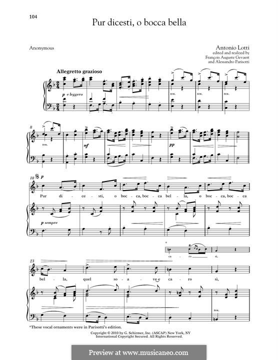 Pur dicesti, o bocca bella: High Voice by Antonio Lotti