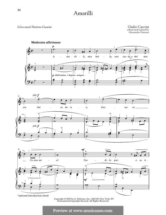 Amarilli, mia bella: High Voice by Giulio Caccini