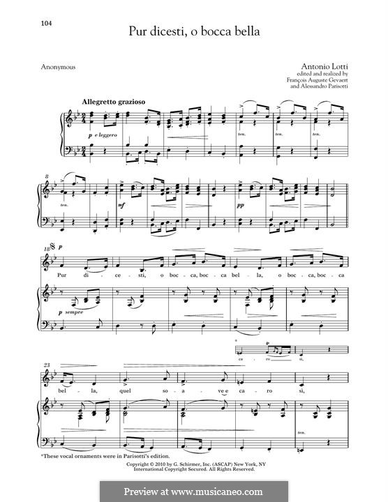 Pur dicesti, o bocca bella: Low Voice by Antonio Lotti