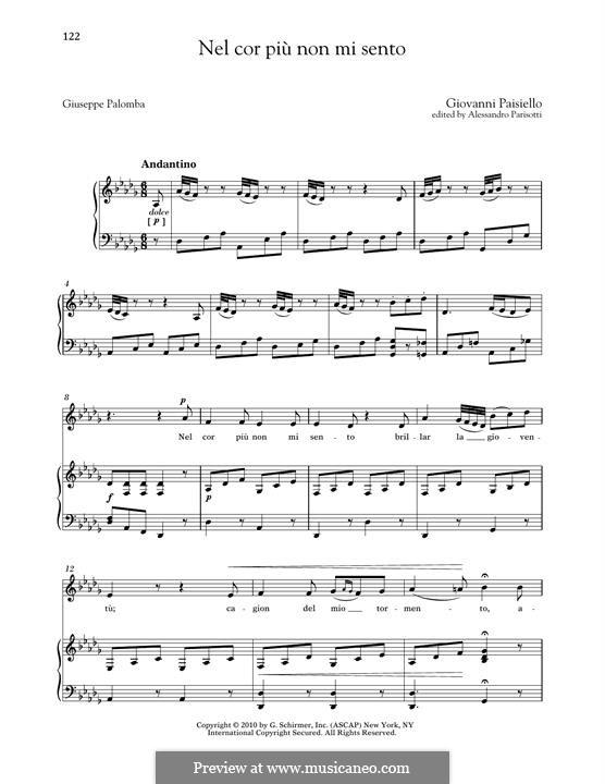 La bella molinara. Nel cor più non mi sento, R 1.76: Low Voice by Giovanni Paisiello